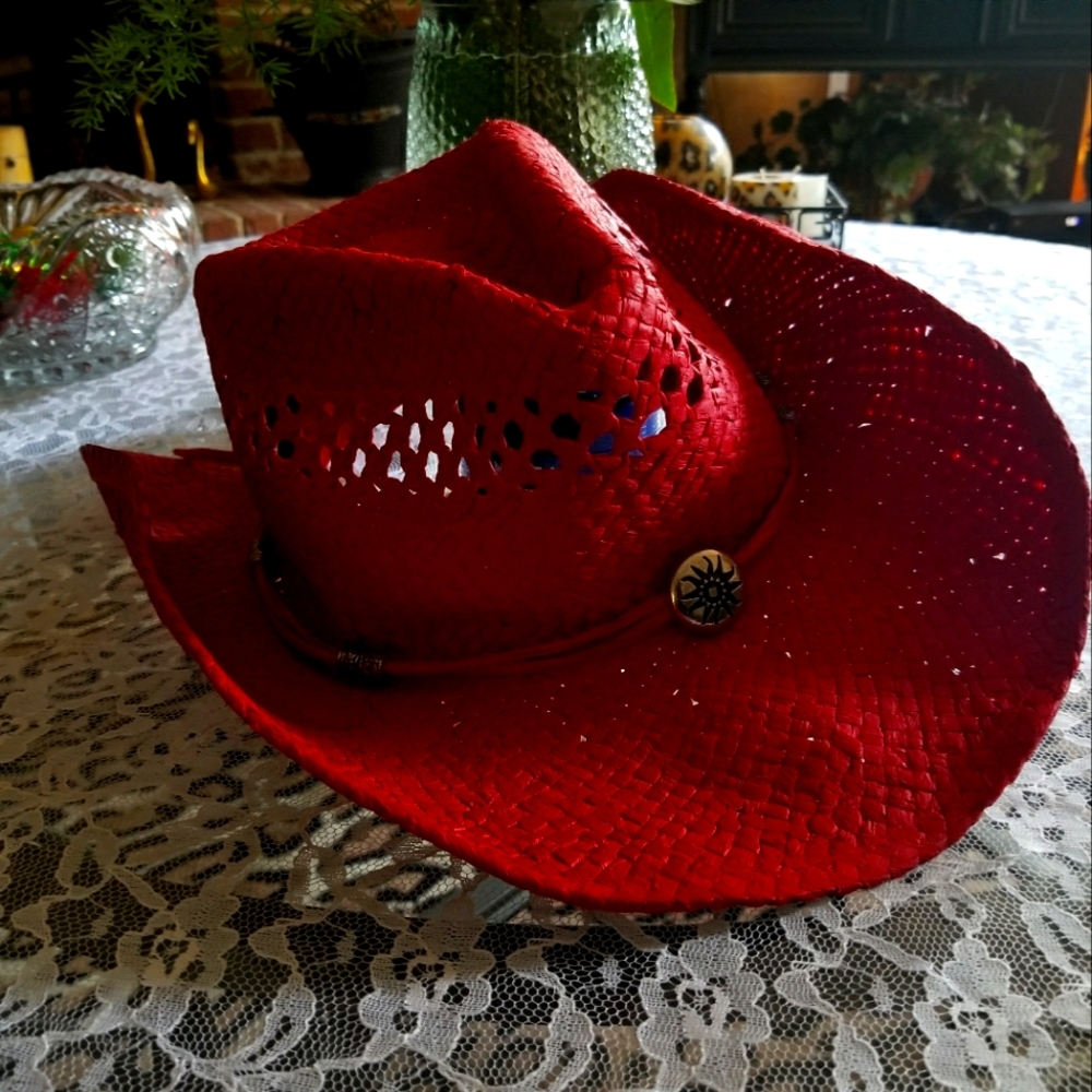 MILANI STRAW HAT DESIGNED IN ITALY / RED / WESTERN STYLE